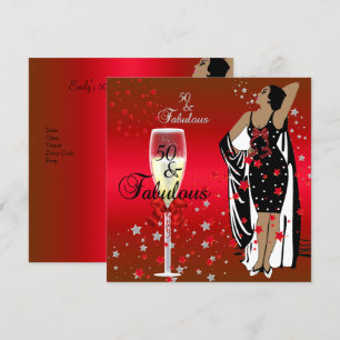 50th Birthday Party Retro Diva Art deco Red Black Invitation