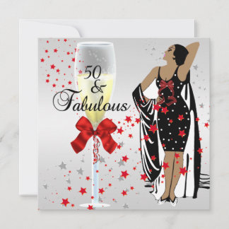 50th Birthday Party Retro Diva Art deco Red White Invitation