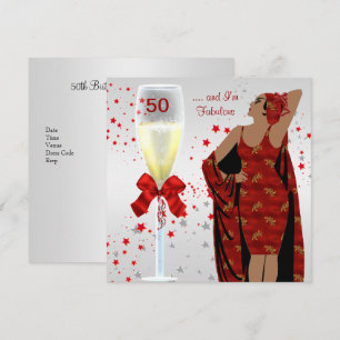50th Birthday Party Retro Diva Art deco Red White Invitation