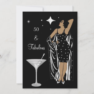 50th Birthday Party Retro Diva deco Black White Invitation