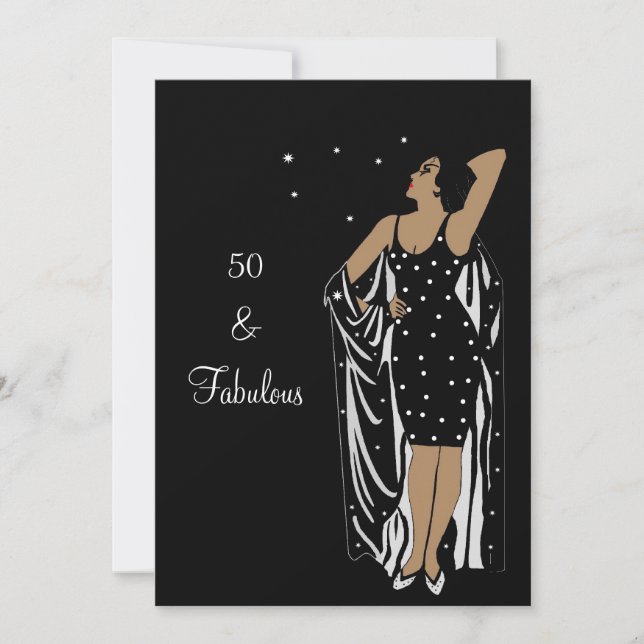 50th Birthday Party Retro Diva deco Black White Invitation (Front)