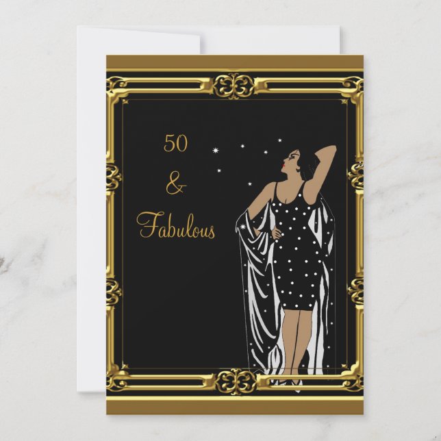 50th Birthday Party Retro Diva deco Black White Invitation (Front)