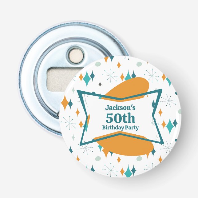 50th Birthday Party Retro Mid Century Any Age Bottle Opener (Front)