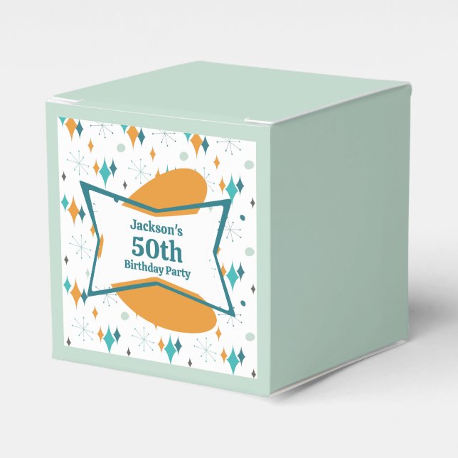 50th Birthday Party Retro Mid Century Any Age Favour Box (Front Side)