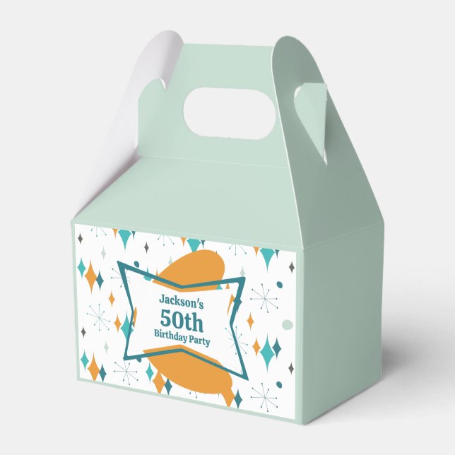 50th Birthday Party Retro Mid Century Any Age Favour Box (Front Side)