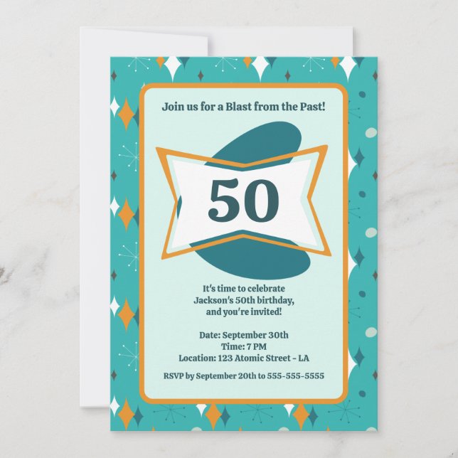 50th Birthday Party Retro Mid Century Any Age Invitation (Front)