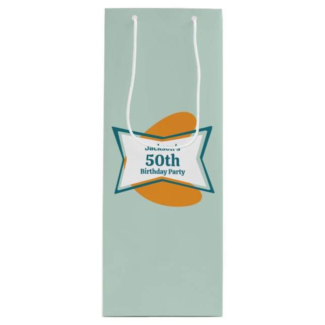 50th Birthday Party Retro Mid Century Any Age Wine Gift Bag (Front)