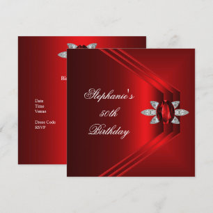 50th Birthday Party Rich Red Silk Diamond Jewel Invitation