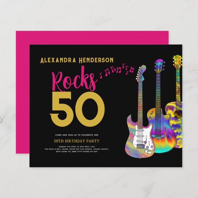 50th Birthday Party Rocks 50 Pink (Front/Back)
