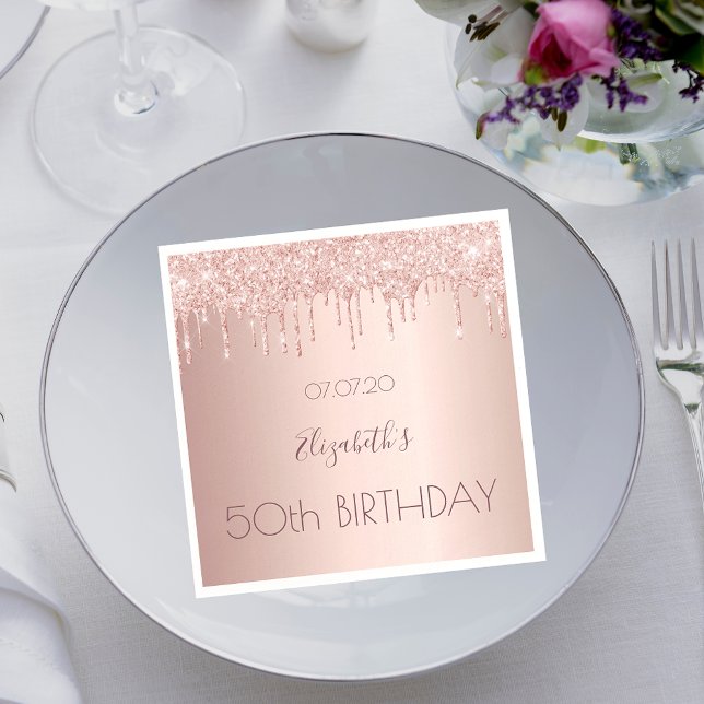 50th birthday party rose gold glitter 50 years napkin (Creator Uploaded)