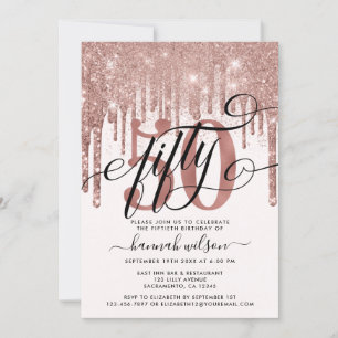50th Birthday Party Rose Gold Glitter & Foil Invitation