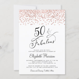 50th Birthday Party Rose Gold Glitter Invitation