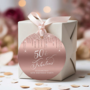 50th Birthday Party Rose Gold Glitter Thank You Favour Tags