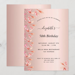 50th birthday party rose gold pink florals foil invitation