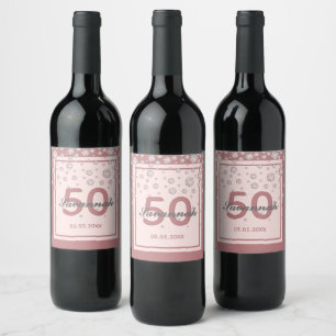 50th birthday party rose gold pink sparkle name wine label