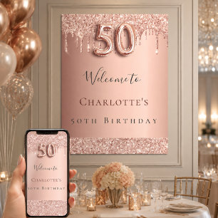 50th birthday party rose gold welcome poster