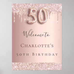 50th birthday party rose gold welcome poster