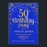 50th Birthday Party - Royal Blue & Gold Invitation<br><div class="desc">50th Birthday Party Invitation.
Elegant design in royal blue and faux glitter gold. Features stylish script font and confetti. Message me if you need custom age.</div>
