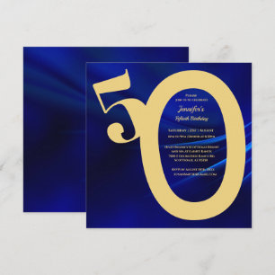 50th Birthday Party Royal Blue & Gold  Invitation