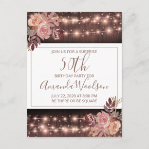 50th Birthday Party Rustic String Lights Florals Postcard