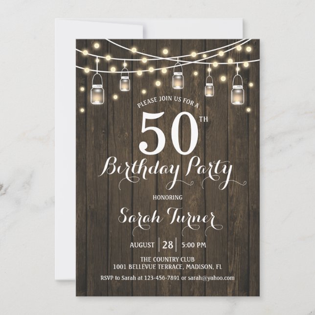 50th Birthday Party - Rustic Wood Invitation (Front)