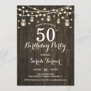 50th Birthday Party - Rustic Wood Invitation