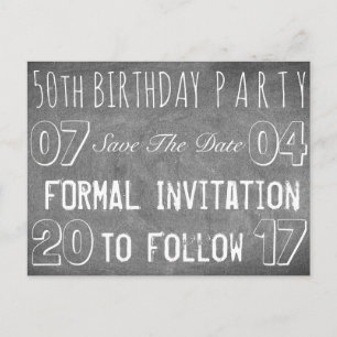50th Birthday Party Save The Date Chalkboard Announcement Postcard