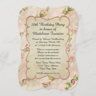 50th Birthday Party Scroll Frame w Vintage Roses Invitation