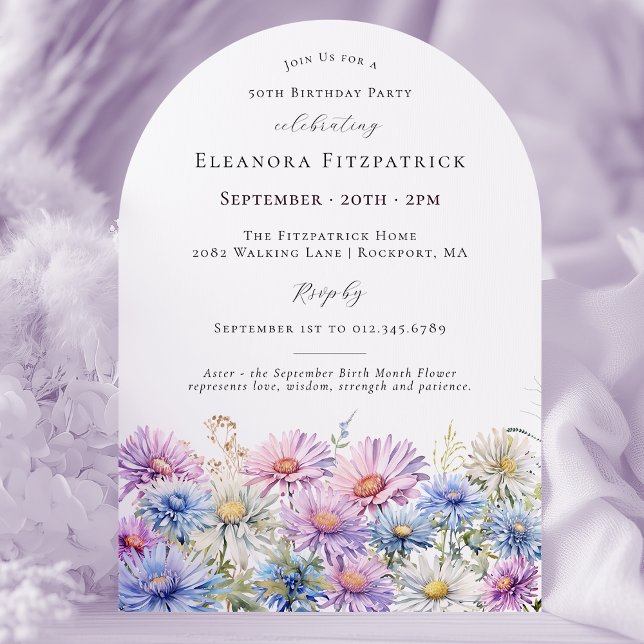 50th Birthday Party September Birth Month Flower  Invitation (Creator Uploaded)
