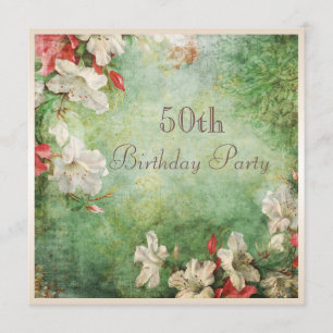 50th Birthday Party Shabby Chic Hibiscus Flowers Invitation