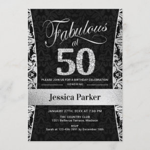 50th Birthday Party - Silver Black Invitation