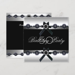 50th Birthday Party Silver Black White Diamond Invitation