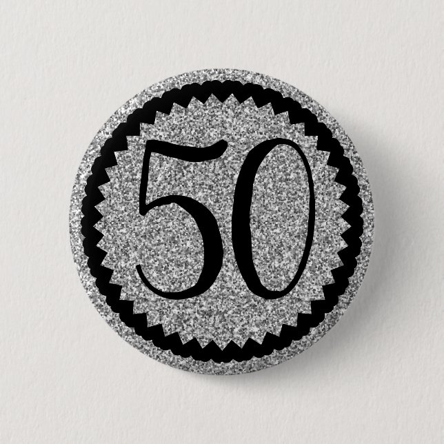 50th Birthday Party Silver Glitter Classic 6 Cm Round Badge (Front)