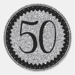 50th Birthday Party Silver Glitter Classic Classic Round Sticker