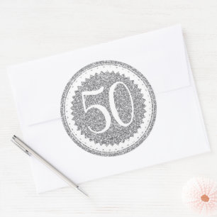 50th Birthday Party Silver Glitter Classic Classic Round Sticker