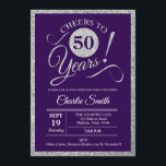 50th Birthday Party - Silver Purple ANY YEAR Invitation<br><div class="desc">50th Birthday Party Invitation in faux glitter silver and purple. Cheers to 50 years!
Please message me if you need further customization.</div>