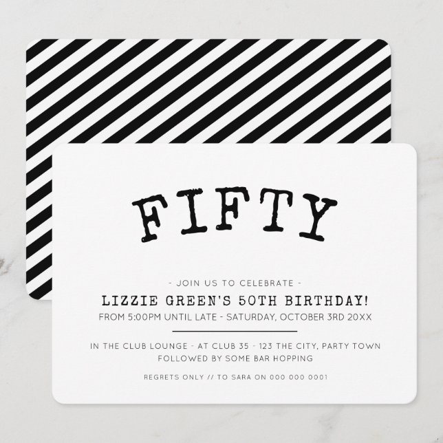50TH birthday party simple modern minimal black Invitation (Front/Back)