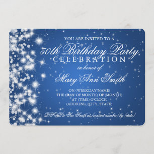 50th Birthday Party Sparkle 2 Blue Invitation