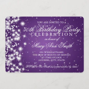 50th Birthday Party Sparkle 2 Purple Invitation