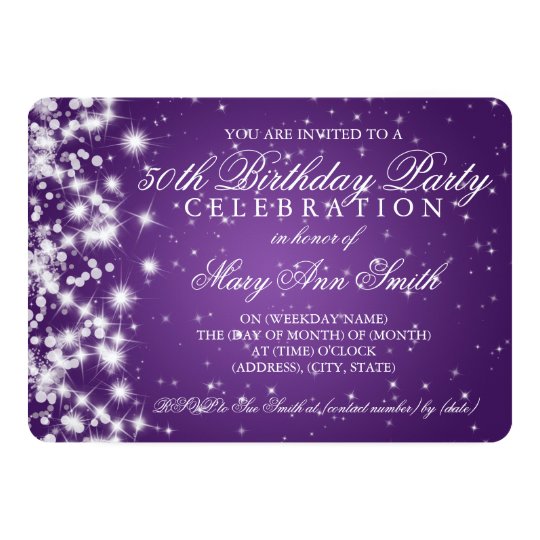 50th Birthday Party Sparkle 2 Purple Invitation Zazzle Co Uk