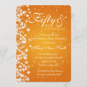 50th Birthday Party Sparkle Orange Invitation