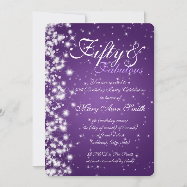 50th Birthday Party Sparkle Purple Invitation (Front)