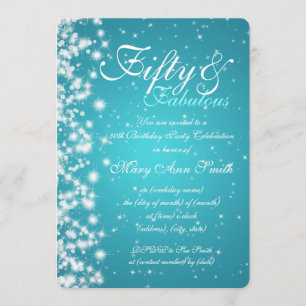 50th Birthday Party Sparkle Turquoise Invitation