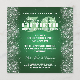 50TH Birthday Party Sparkling Glitter Green Invitation