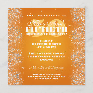 50TH Birthday Party Sparkling Glitter Orange Invitation