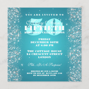 50TH Birthday Party Sparkling Glitter Turquoise Invitation