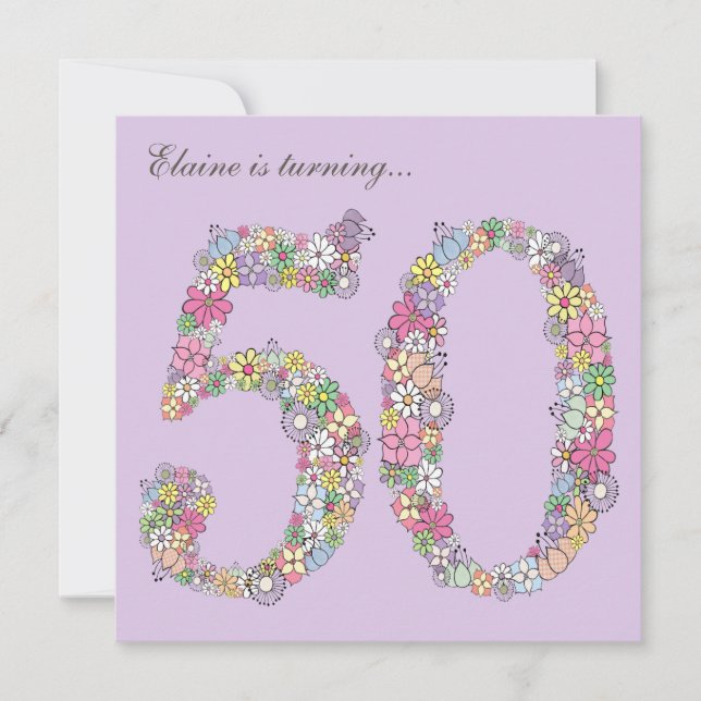 50th Birthday Party Spring Blooms Custom Invites (Front)