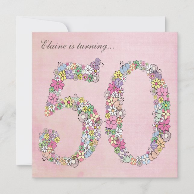 50th Birthday Party Spring Blooms Custom Invites (Front)