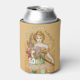 50th Birthday Party, Spring Goddess, Vintage Art Can Cooler