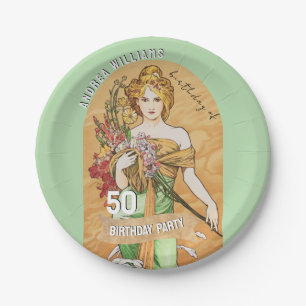 50th Birthday Party, Spring Goddess, Vintage Art Paper Plate